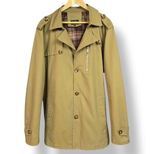 Swadikaa Men's‎ Khaki Utility Trench Coat - Plaid Lined - Mint - Size L-XL